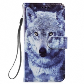 Folio-hoesje Samsung Galaxy S24 5g Witte Wolf Met Riem