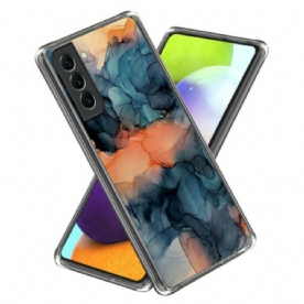 Hoesje Voor Samsung Galaxy S24 5g Oranje Abstract Marmerpatroon