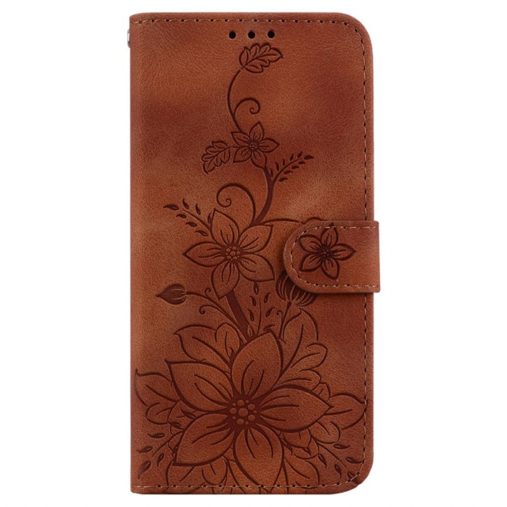 Leren Hoesje Samsung Galaxy S24 5g Bandje Bloemen Bescherming Hoesje