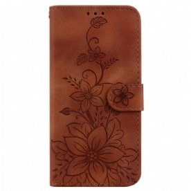 Leren Hoesje Samsung Galaxy S24 5g Bandje Bloemen Bescherming Hoesje