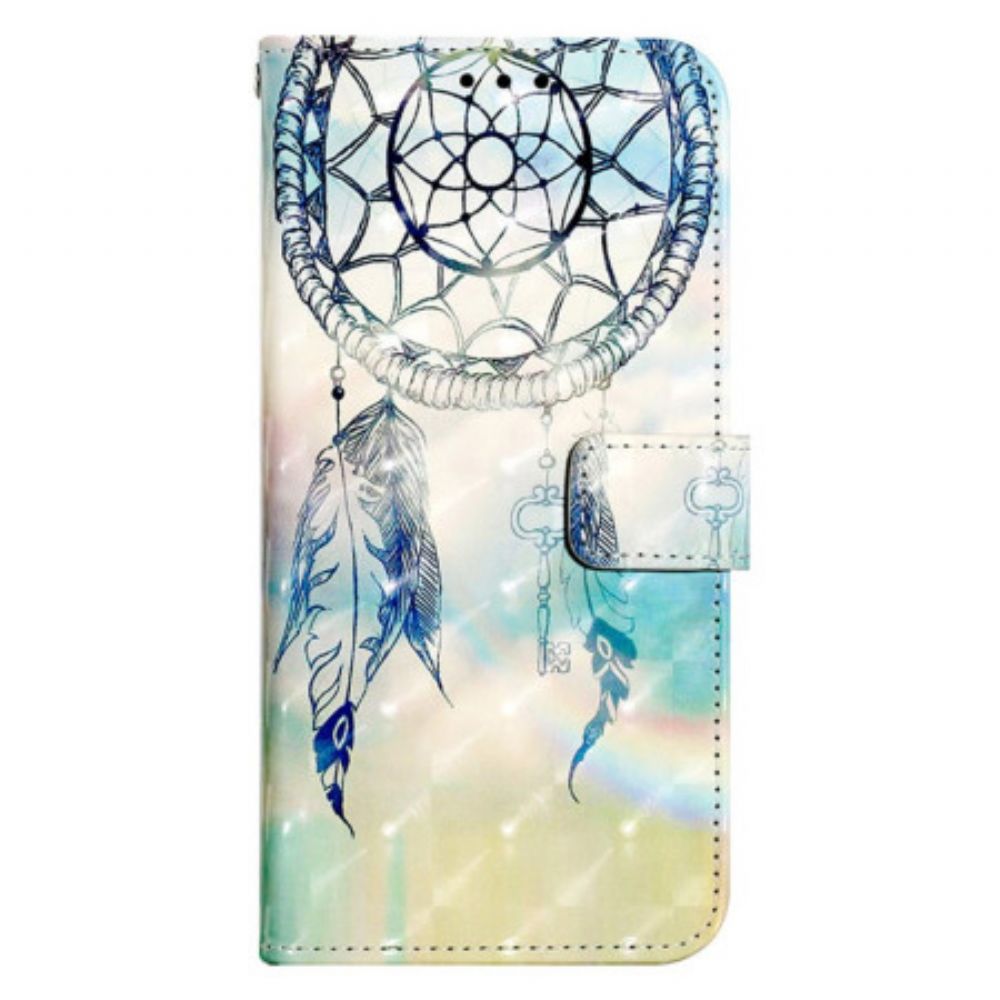 Leren Hoesje Samsung Galaxy S24 5g Blauwe Aquarel Dromenvanger Bescherming Hoesje