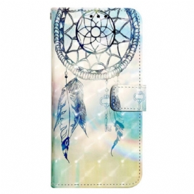 Leren Hoesje Samsung Galaxy S24 5g Blauwe Aquarel Dromenvanger Bescherming Hoesje