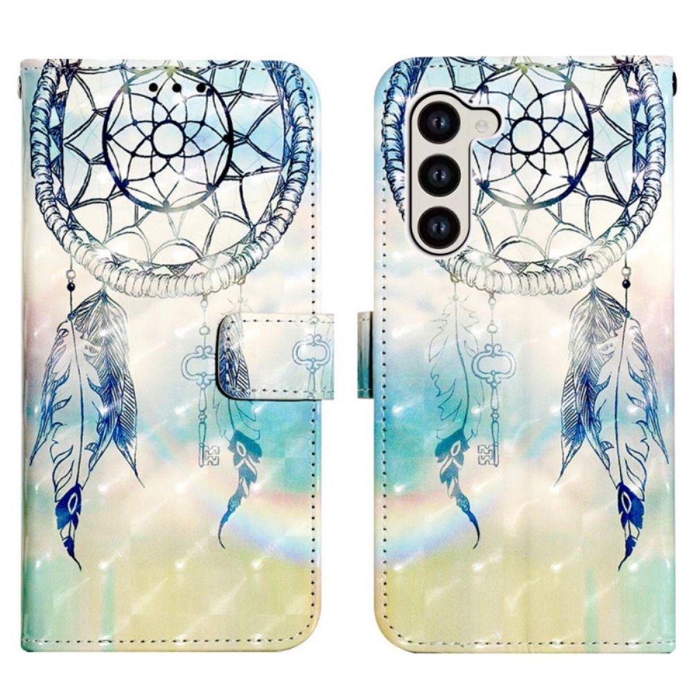 Leren Hoesje Samsung Galaxy S24 5g Blauwe Aquarel Dromenvanger Bescherming Hoesje