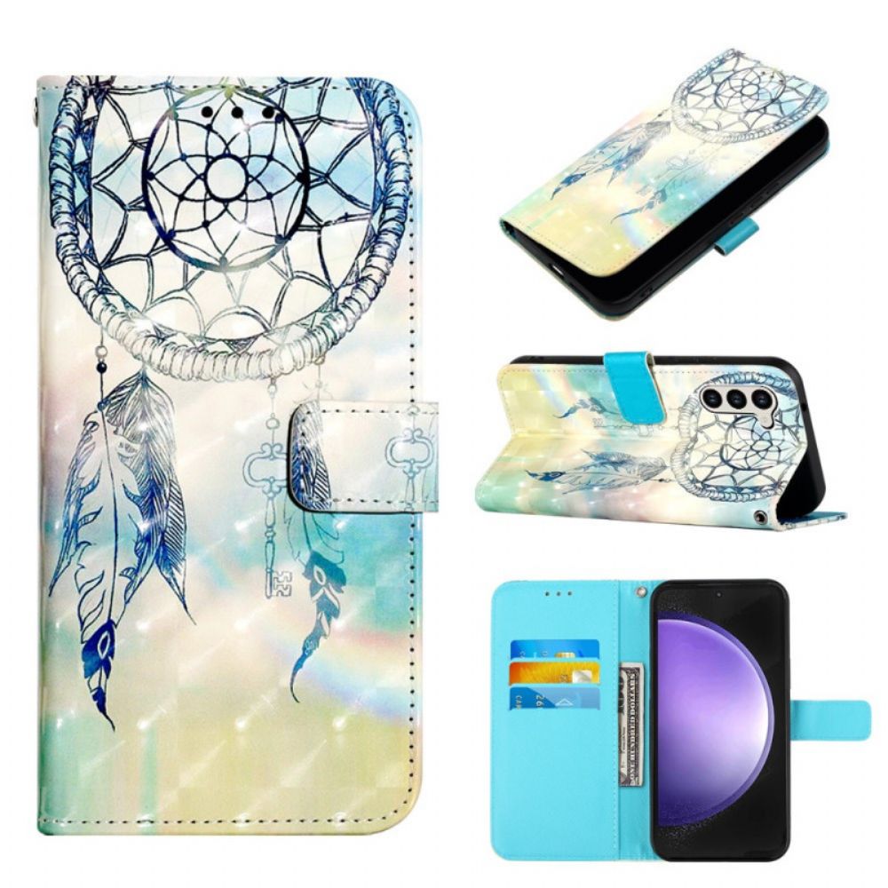 Leren Hoesje Samsung Galaxy S24 5g Blauwe Aquarel Dromenvanger Bescherming Hoesje