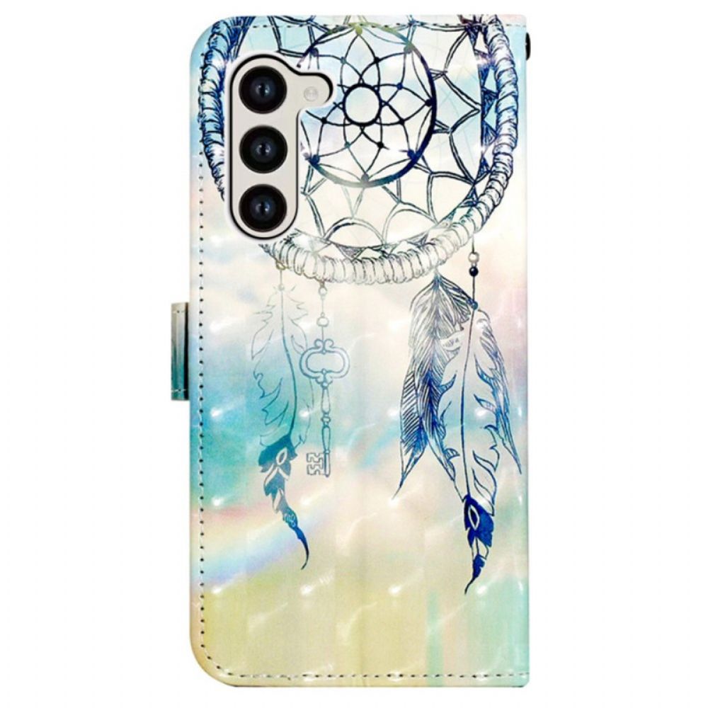 Leren Hoesje Samsung Galaxy S24 5g Blauwe Aquarel Dromenvanger Bescherming Hoesje