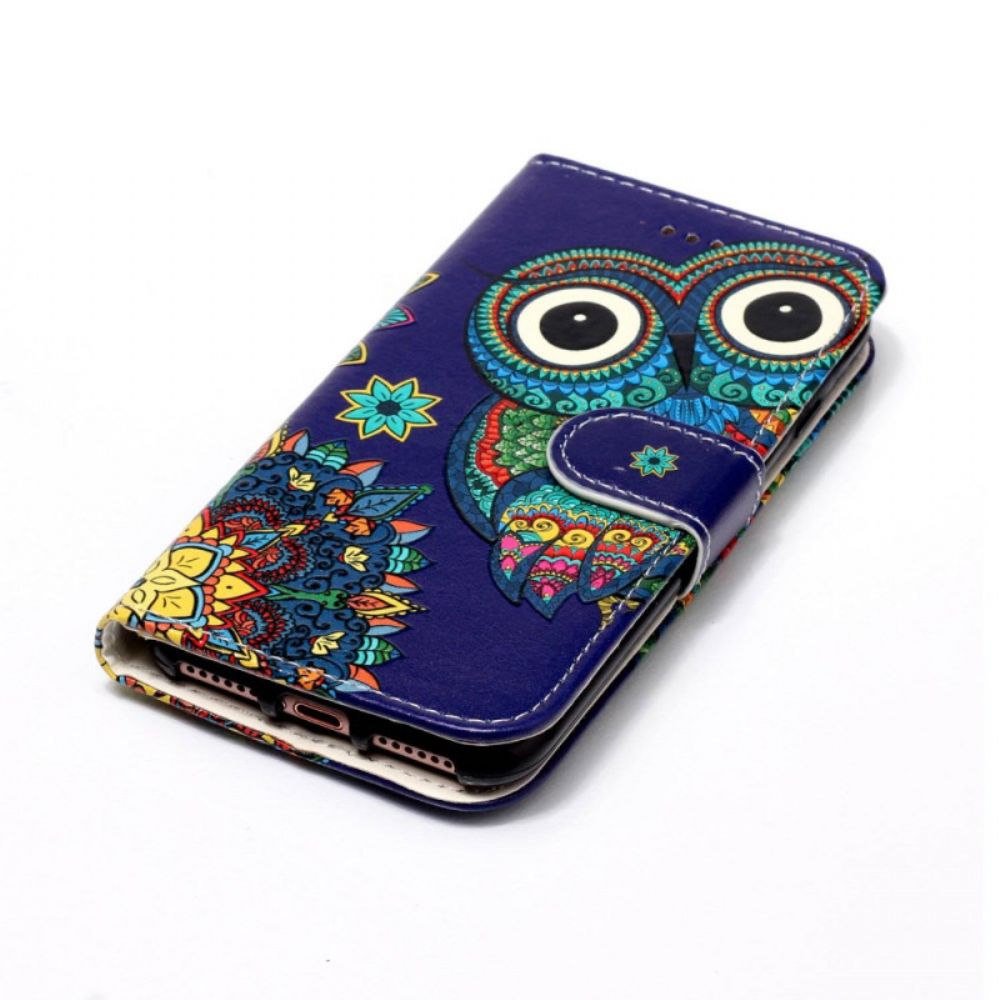 Leren Hoesje Samsung Galaxy S24 5g Blauwe Uil Met Riem Bescherming Hoesje