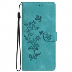 Leren Hoesje Samsung Galaxy S24 5g Discreet Bloemenpatroon Met Riempje Bescherming Hoesje