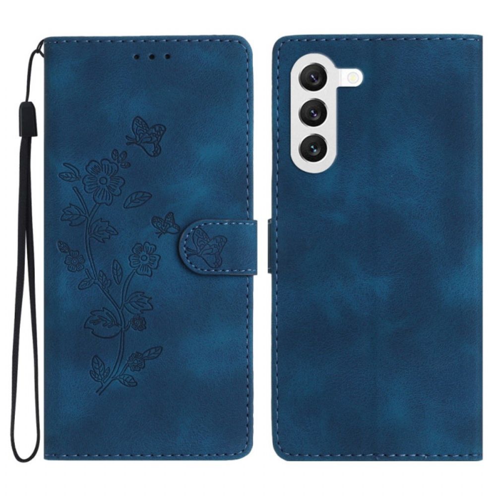 Leren Hoesje Samsung Galaxy S24 5g Discreet Bloemenpatroon Met Riempje Bescherming Hoesje