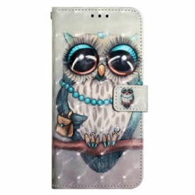 Leren Hoesje Samsung Galaxy S24 5g Grijze Uil Met Riem