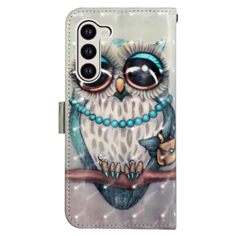 Leren Hoesje Samsung Galaxy S24 5g Grijze Uil Met Riem