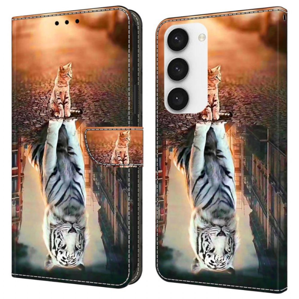 Leren Hoesje Samsung Galaxy S24 5g Kat En Tijger Bescherming Hoesje