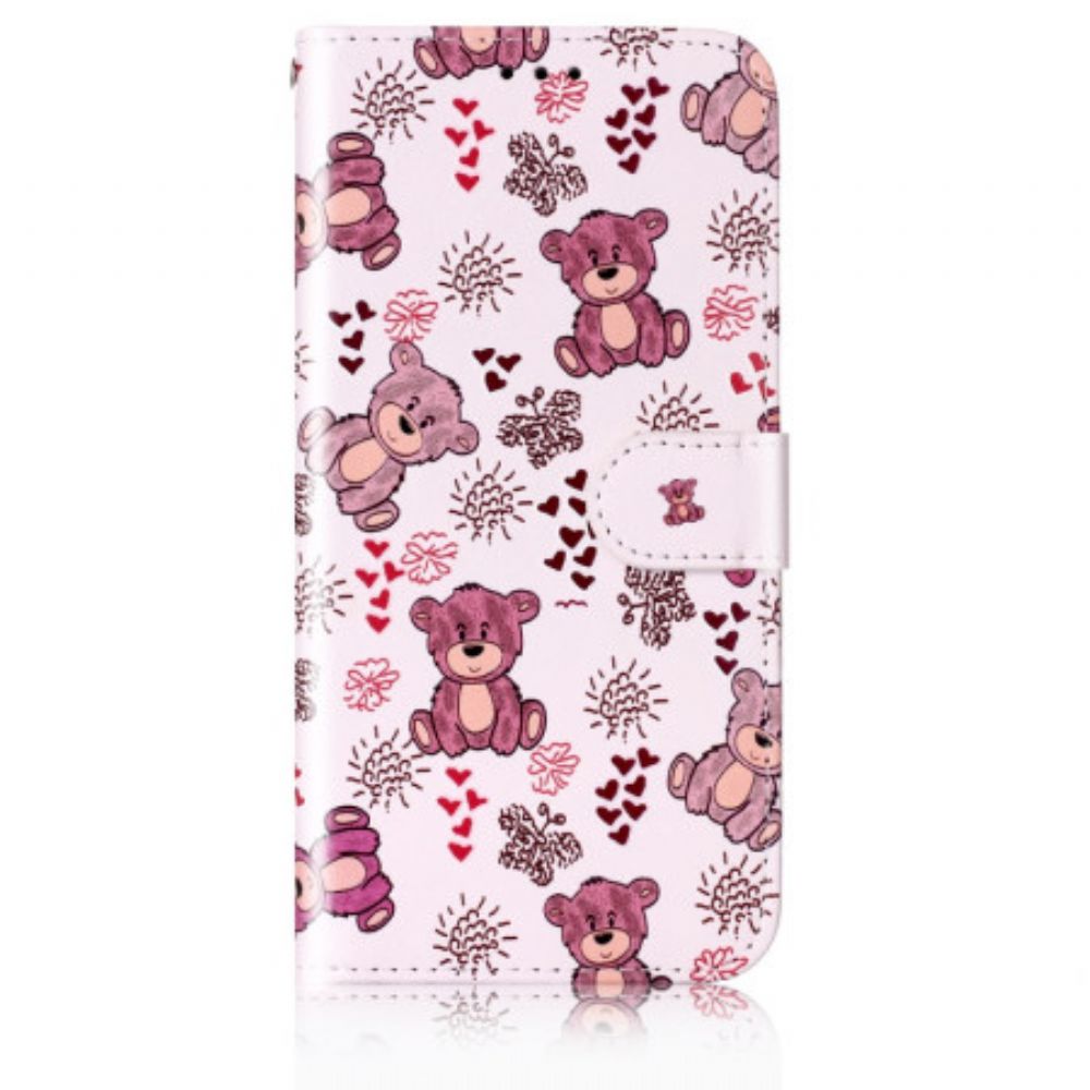 Leren Hoesje Samsung Galaxy S24 5g Kleine Teddyberen Met Riem Bescherming Hoesje