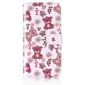 Leren Hoesje Samsung Galaxy S24 5g Kleine Teddyberen Met Riem Bescherming Hoesje