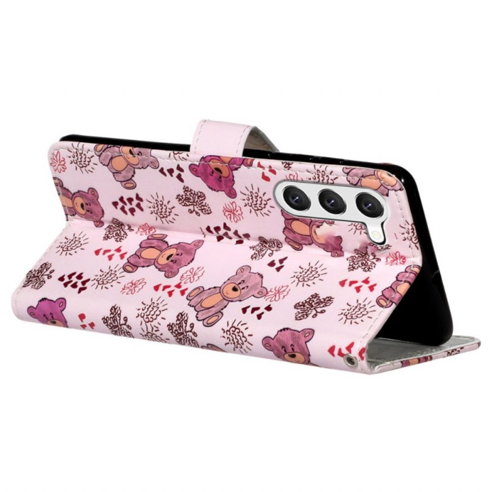 Leren Hoesje Samsung Galaxy S24 5g Kleine Teddyberen Met Riem Bescherming Hoesje