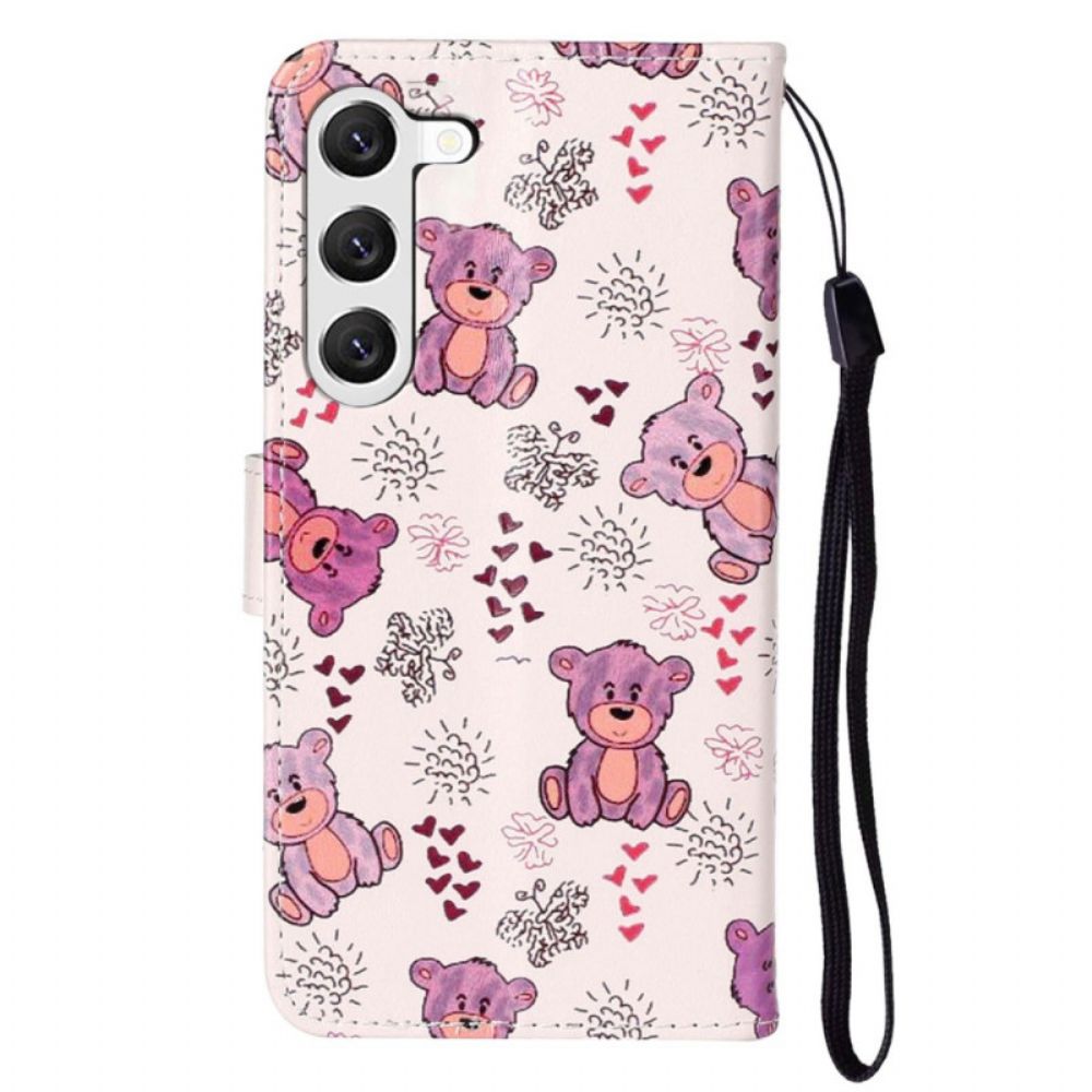 Leren Hoesje Samsung Galaxy S24 5g Kleine Teddyberen Met Riem Bescherming Hoesje