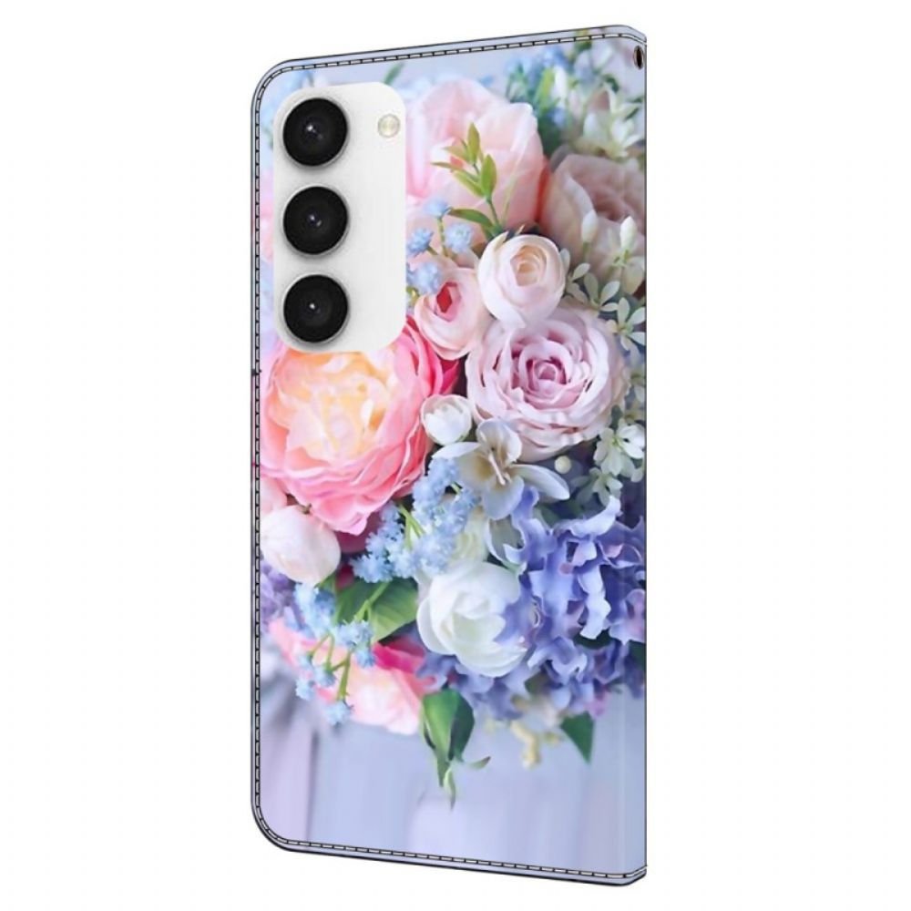 Leren Hoesje Samsung Galaxy S24 5g Kleurrijke Bloemen Bescherming Hoesje