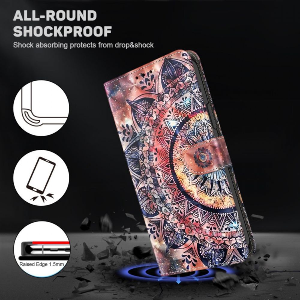 Leren Hoesje Samsung Galaxy S24 5g Kleurrijke Mandala Met Riempje Bescherming Hoesje