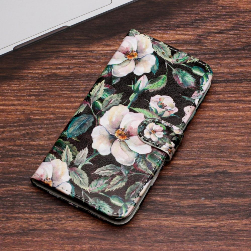 Leren Hoesje Samsung Galaxy S24 5g Magnoliapatroon Met Riem Bescherming Hoesje