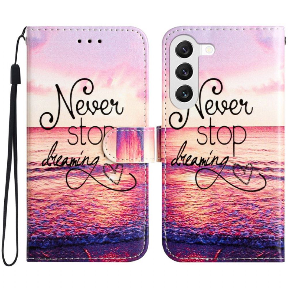 Leren Hoesje Samsung Galaxy S24 5g Midnight Never Stop Dreaming Met Riem