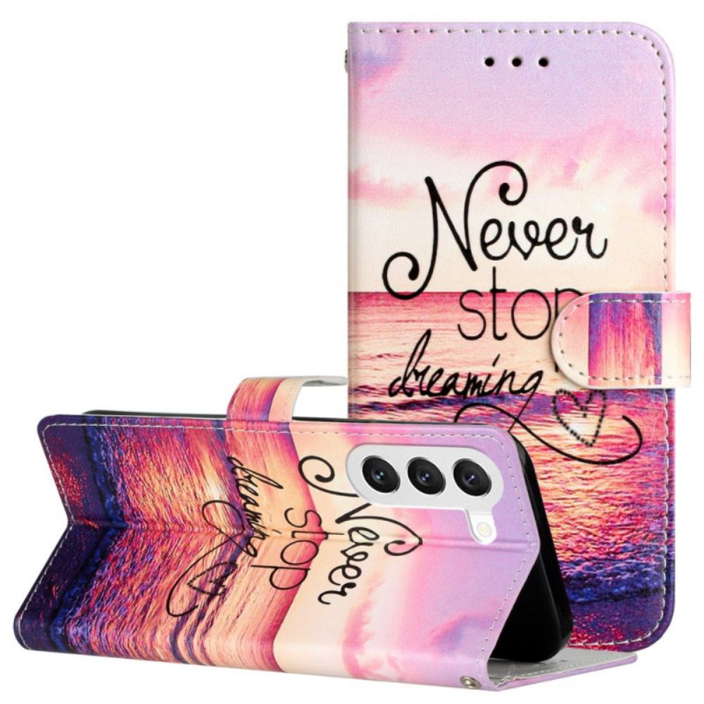 Leren Hoesje Samsung Galaxy S24 5g Midnight Never Stop Dreaming Met Riem