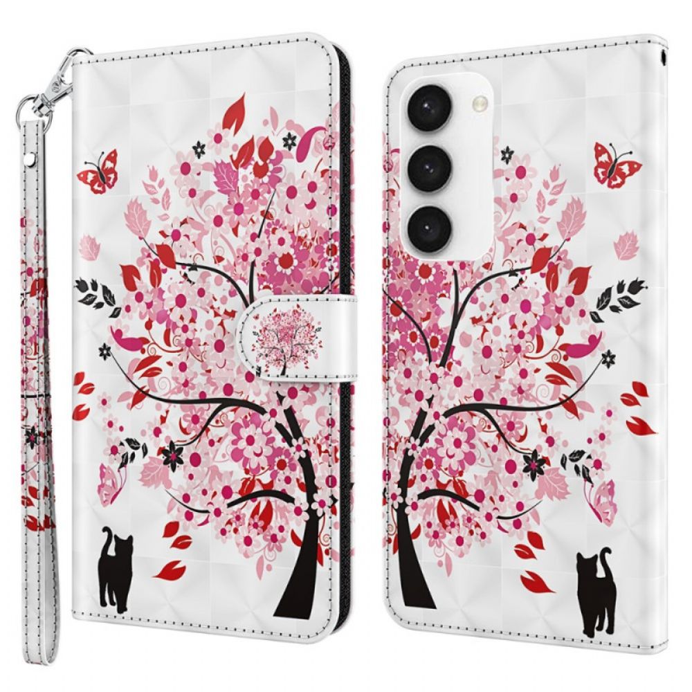 Leren Hoesje Samsung Galaxy S24 5g Rode Boom Met Riem Bescherming Hoesje