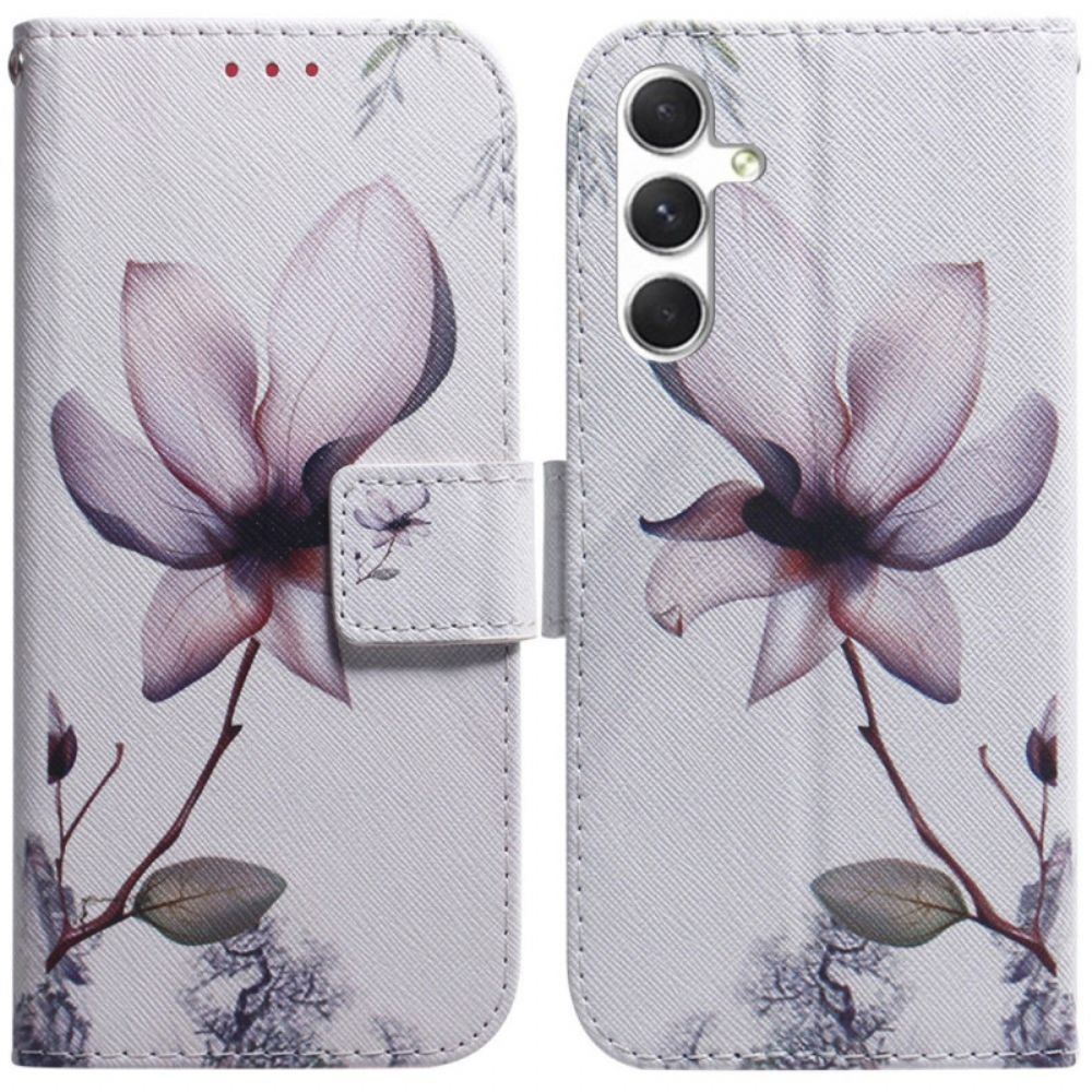 Leren Hoesje Samsung Galaxy S24 5g Roze Bloem Bescherming Hoesje