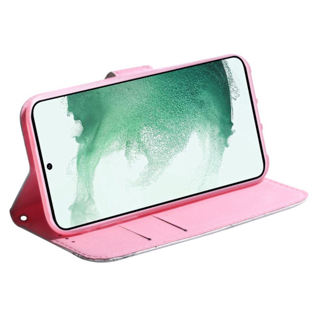 Leren Hoesje Samsung Galaxy S24 5g Roze Bloem Bescherming Hoesje