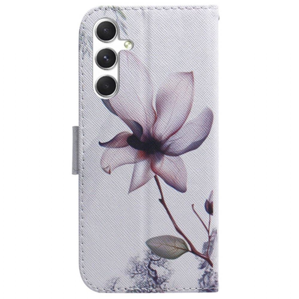 Leren Hoesje Samsung Galaxy S24 5g Roze Bloem Bescherming Hoesje