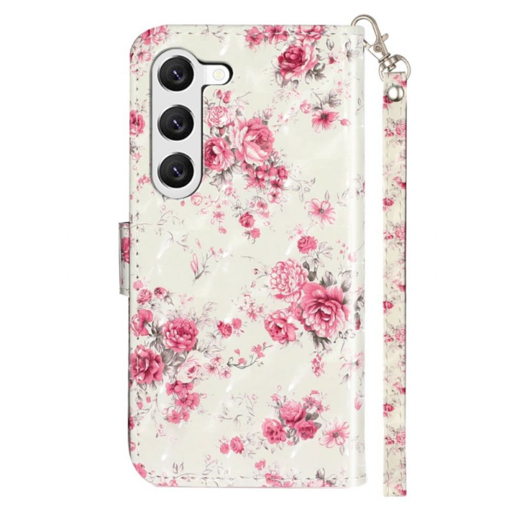 Leren Hoesje Samsung Galaxy S24 5g Rozen Met Riempje Bescherming Hoesje