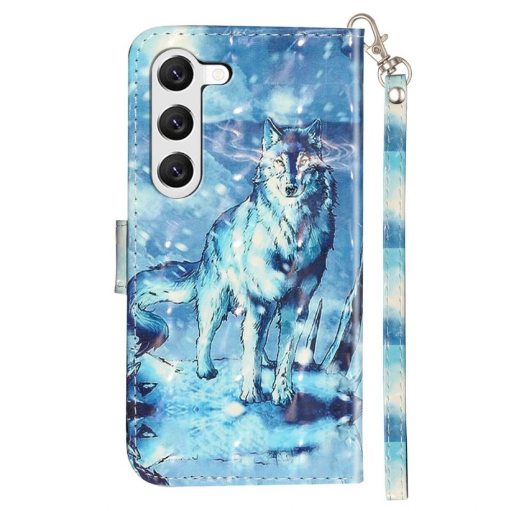 Leren Hoesje Samsung Galaxy S24 5g Sneeuwwolf Met Riem Bescherming Hoesje