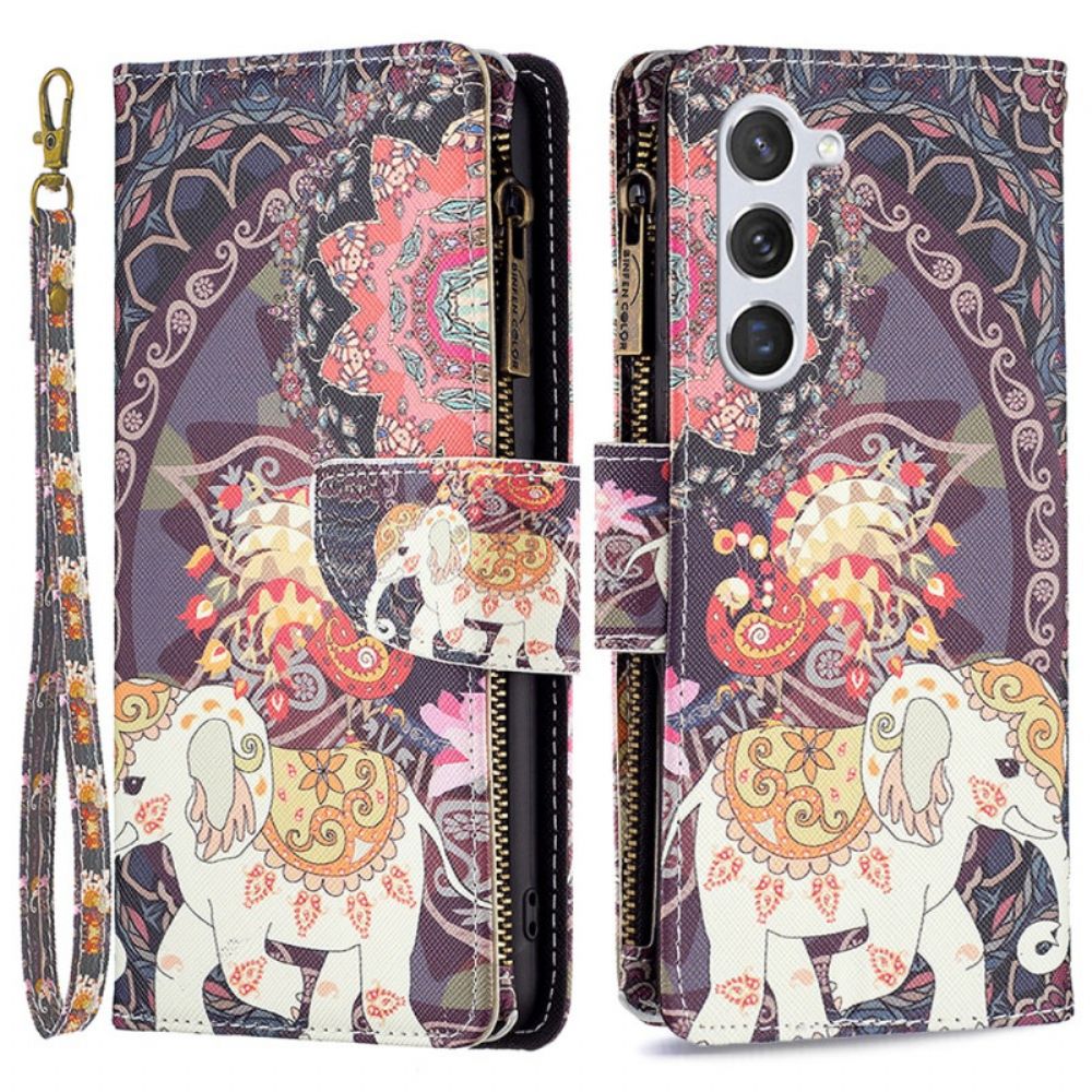 Leren Hoesje Samsung Galaxy S24 5g Tribal Olifant Portemonnee Met Riem