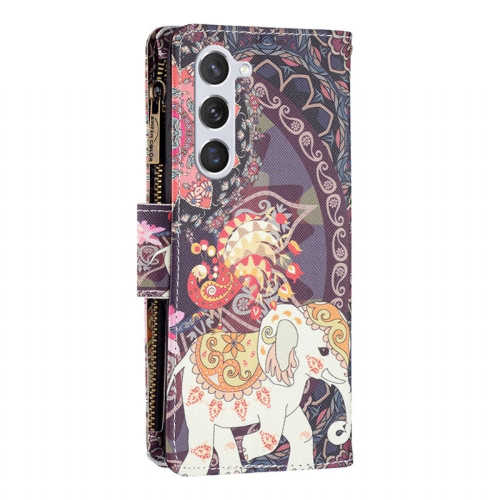 Leren Hoesje Samsung Galaxy S24 5g Tribal Olifant Portemonnee Met Riem