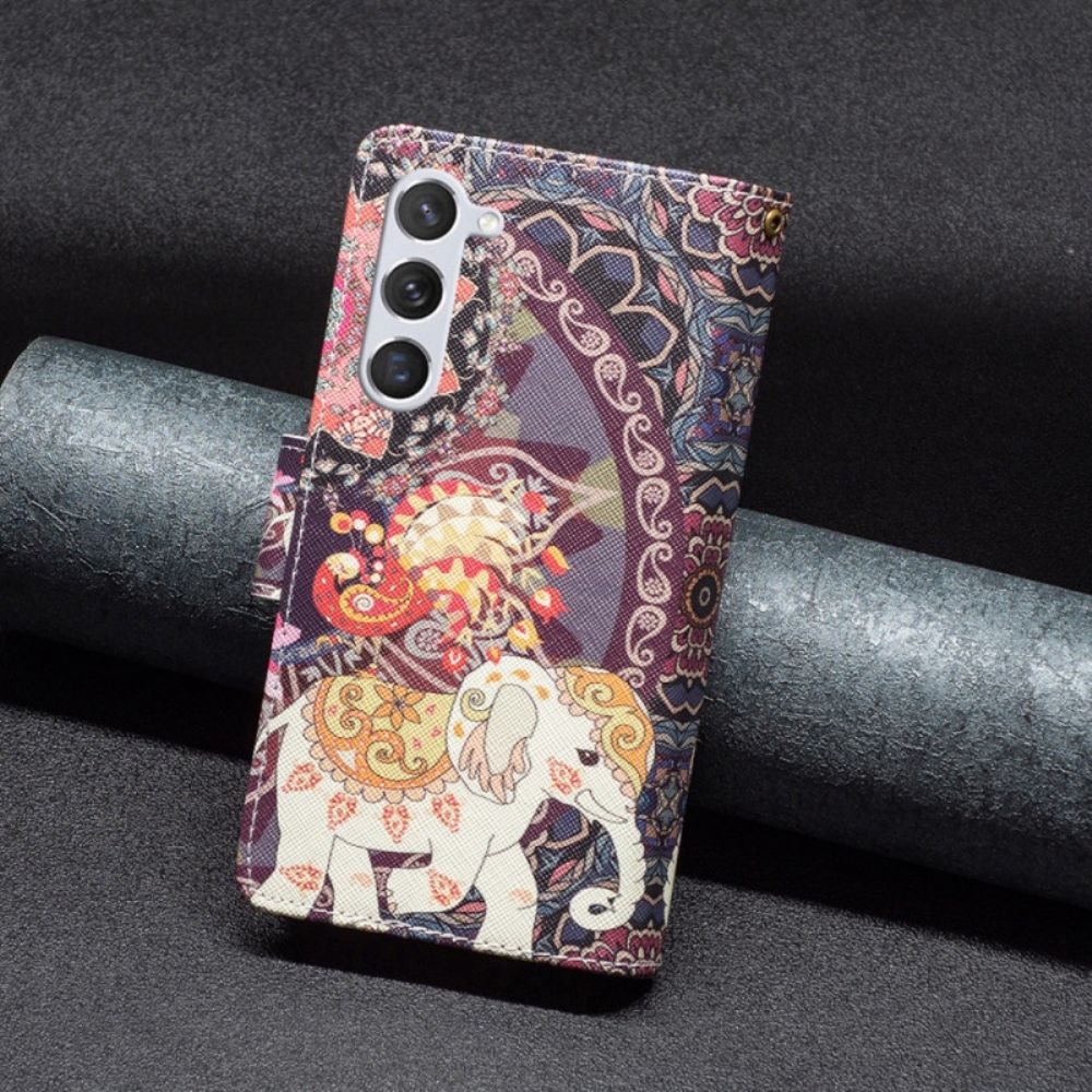 Leren Hoesje Samsung Galaxy S24 5g Tribal Olifant Portemonnee Met Riem