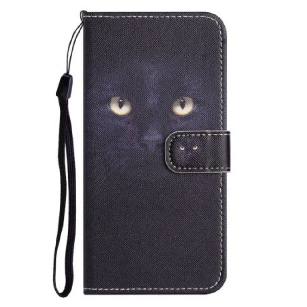 Leren Hoesje Samsung Galaxy S24 5g Zwarte Kattenogen Met Riem Bescherming Hoesje