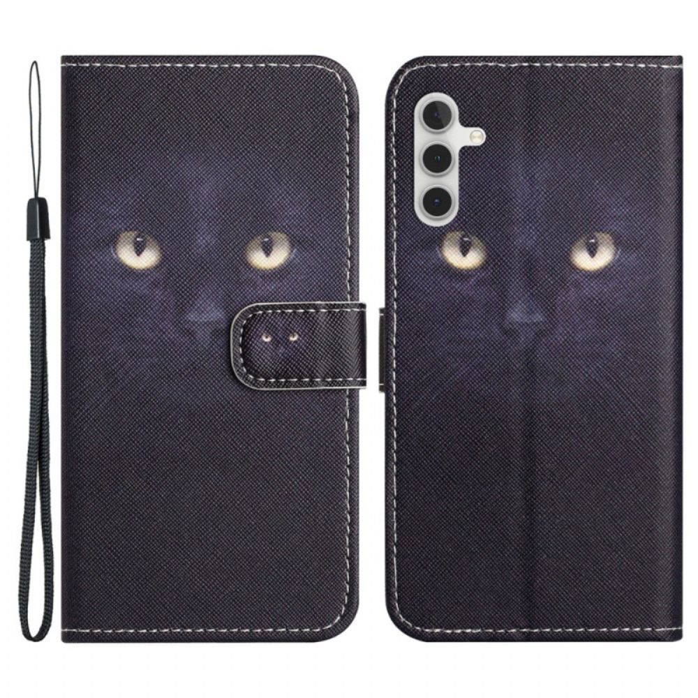 Leren Hoesje Samsung Galaxy S24 5g Zwarte Kattenogen Met Riem Bescherming Hoesje