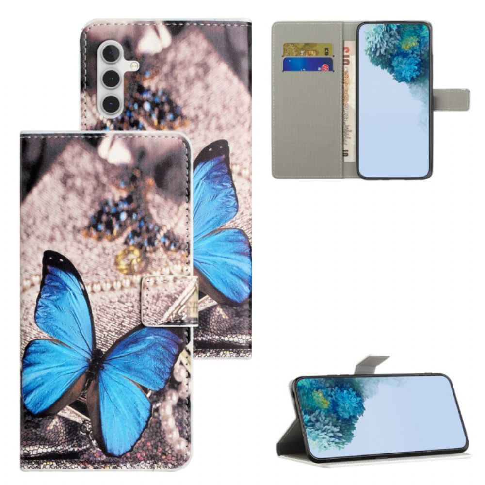 Leren Hoesje Voor Samsung Galaxy S24 5g Blauwe Vlinder