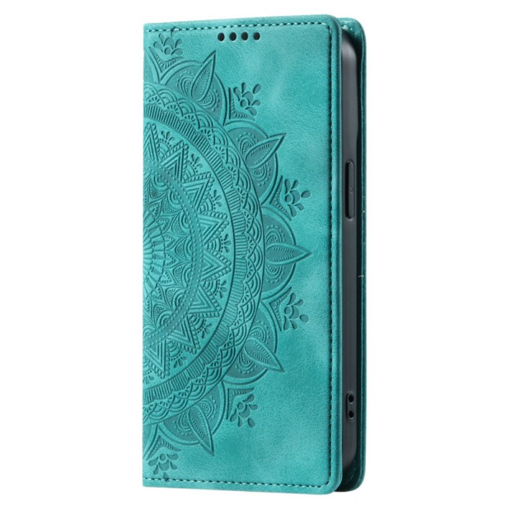 Leren Hoesje Voor Samsung Galaxy S24 5g Discrete Mandala Met Riempje