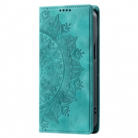 Leren Hoesje Voor Samsung Galaxy S24 5g Discrete Mandala Met Riempje