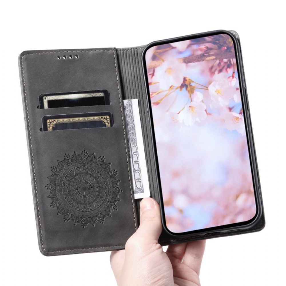 Leren Hoesje Voor Samsung Galaxy S24 5g Discrete Mandala Met Riempje