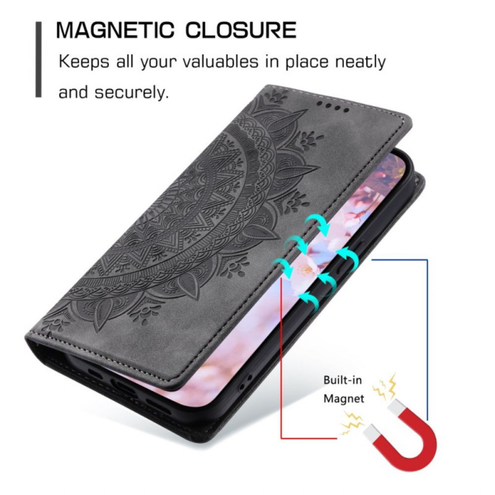 Leren Hoesje Voor Samsung Galaxy S24 5g Discrete Mandala Met Riempje