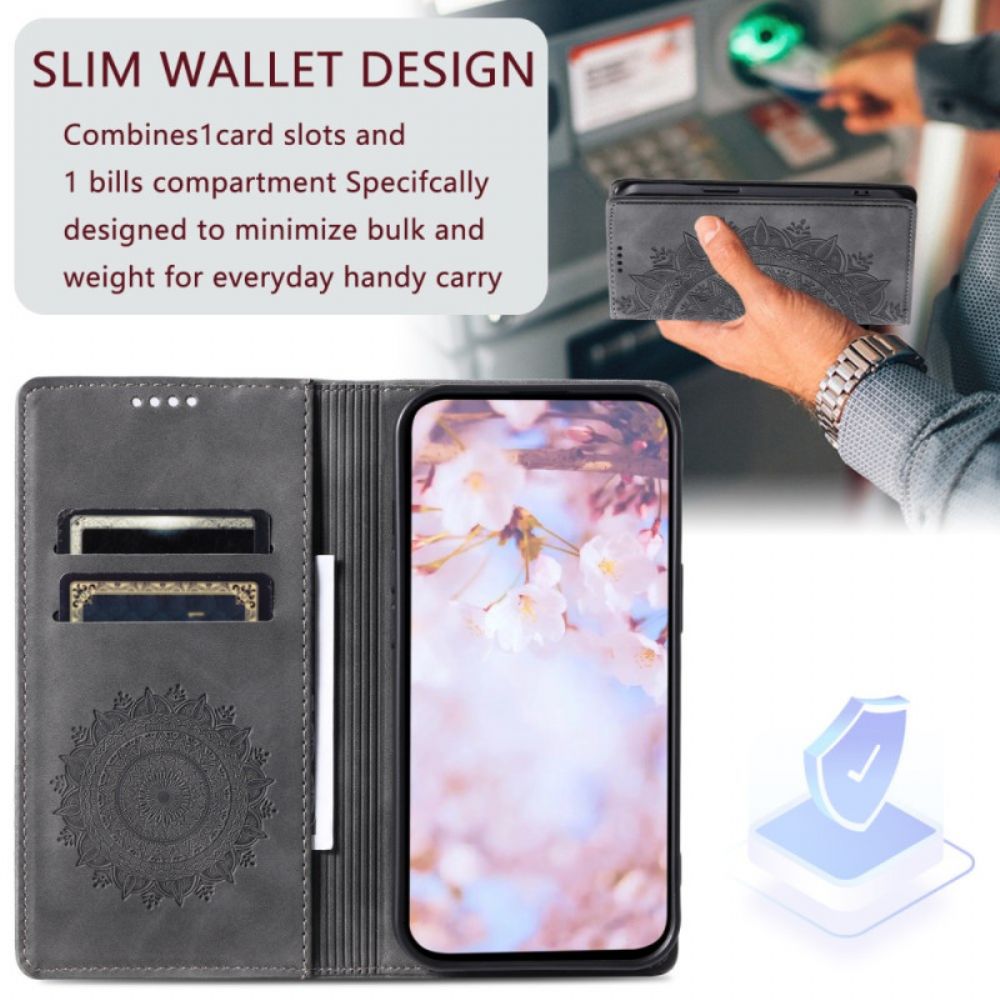 Leren Hoesje Voor Samsung Galaxy S24 5g Discrete Mandala Met Riempje