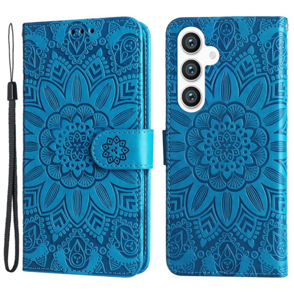 Leren Hoesje Voor Samsung Galaxy S24 5g Flamboyante Mandala Met Riempje