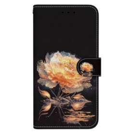 Leren Hoesje Voor Samsung Galaxy S24 5g Gouden Pioen