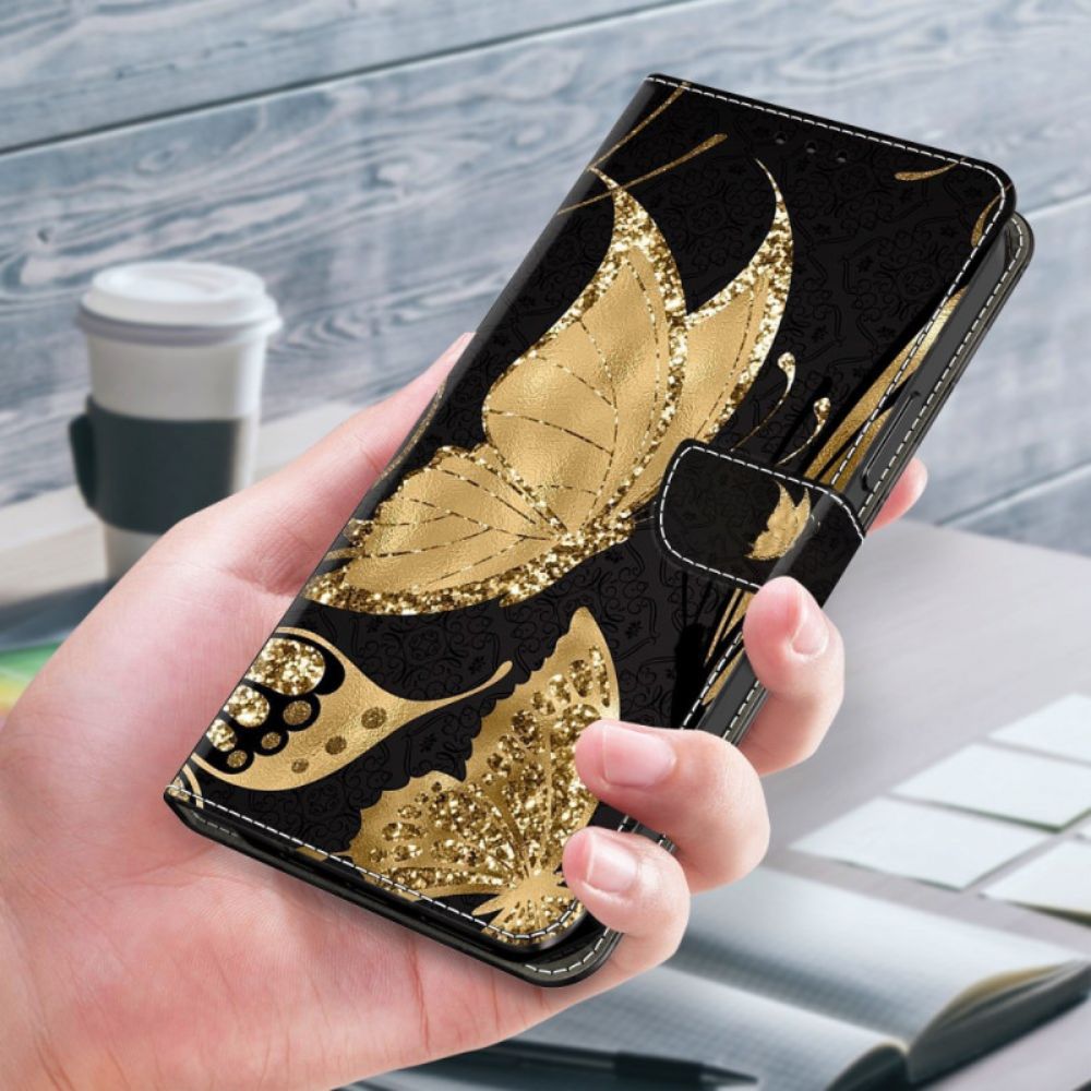 Leren Hoesje Voor Samsung Galaxy S24 5g Gouden Vlinders