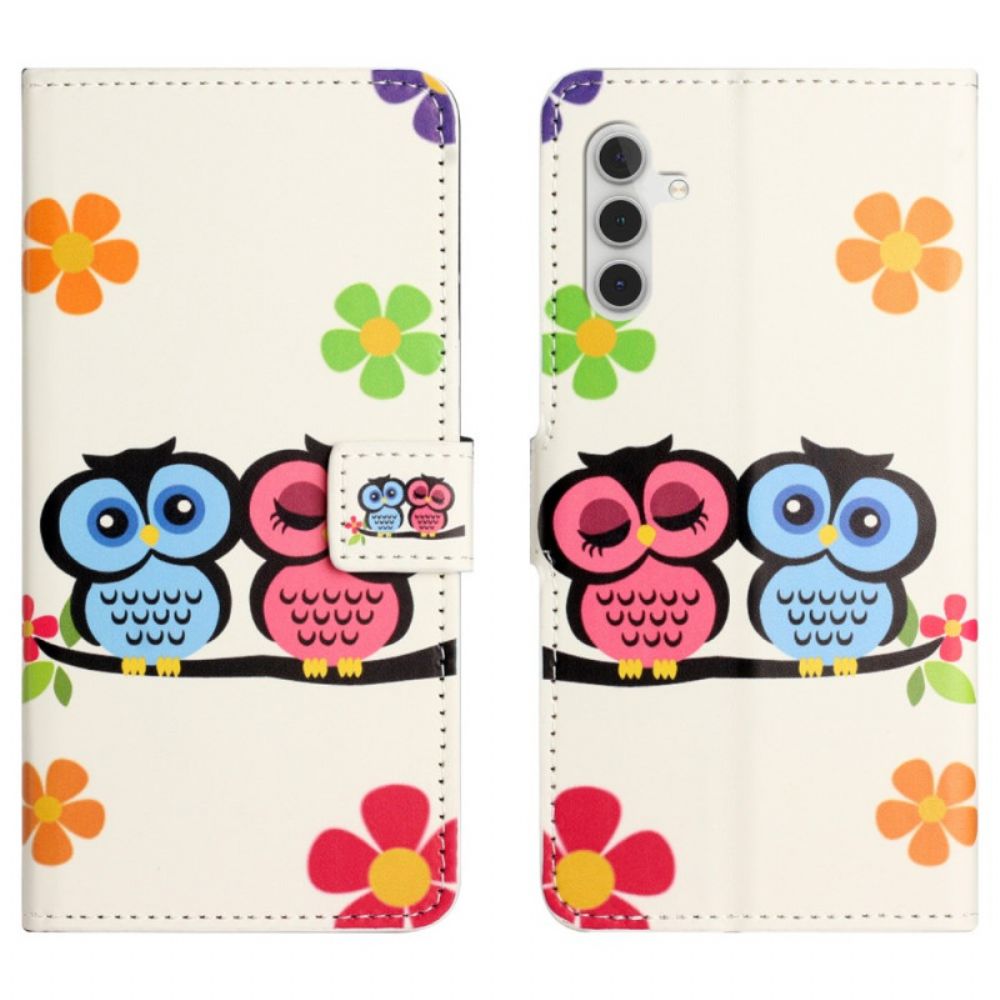 Leren Hoesje Voor Samsung Galaxy S24 5g Koppel Uilen