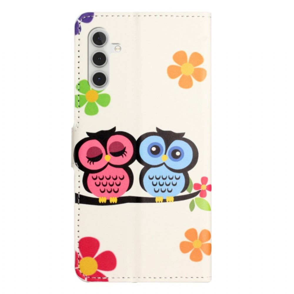 Leren Hoesje Voor Samsung Galaxy S24 5g Koppel Uilen