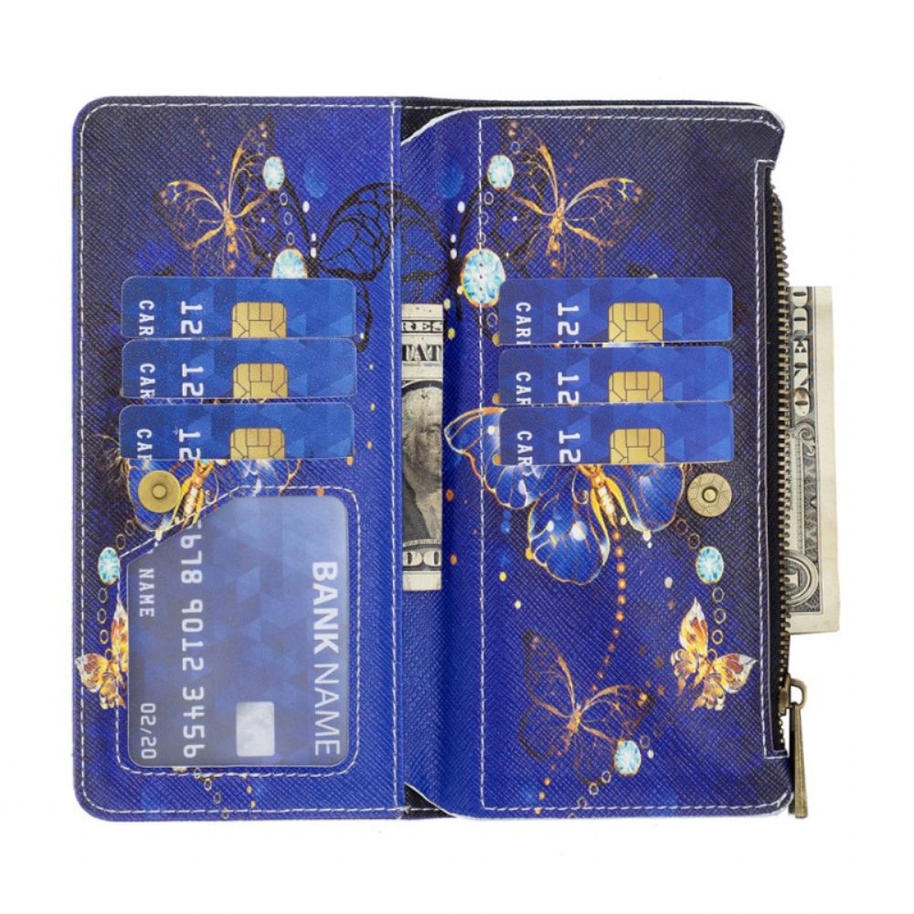 Leren Hoesje Voor Samsung Galaxy S24 5g Portemonnee Met Paarse Vlinders En Riem