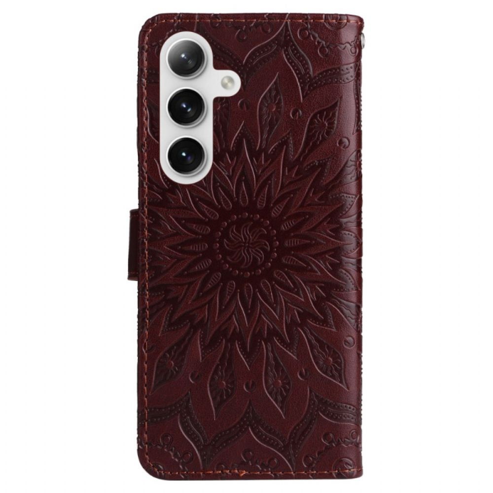 Leren Hoesje Voor Samsung Galaxy S24 5g Prachtige Mandala Met Riem