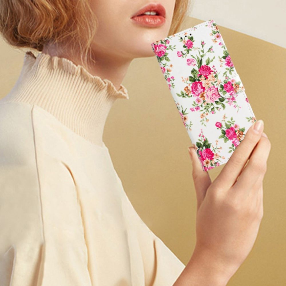 Leren Hoesje Voor Samsung Galaxy S24 5g Rode Bloemen Met Riem