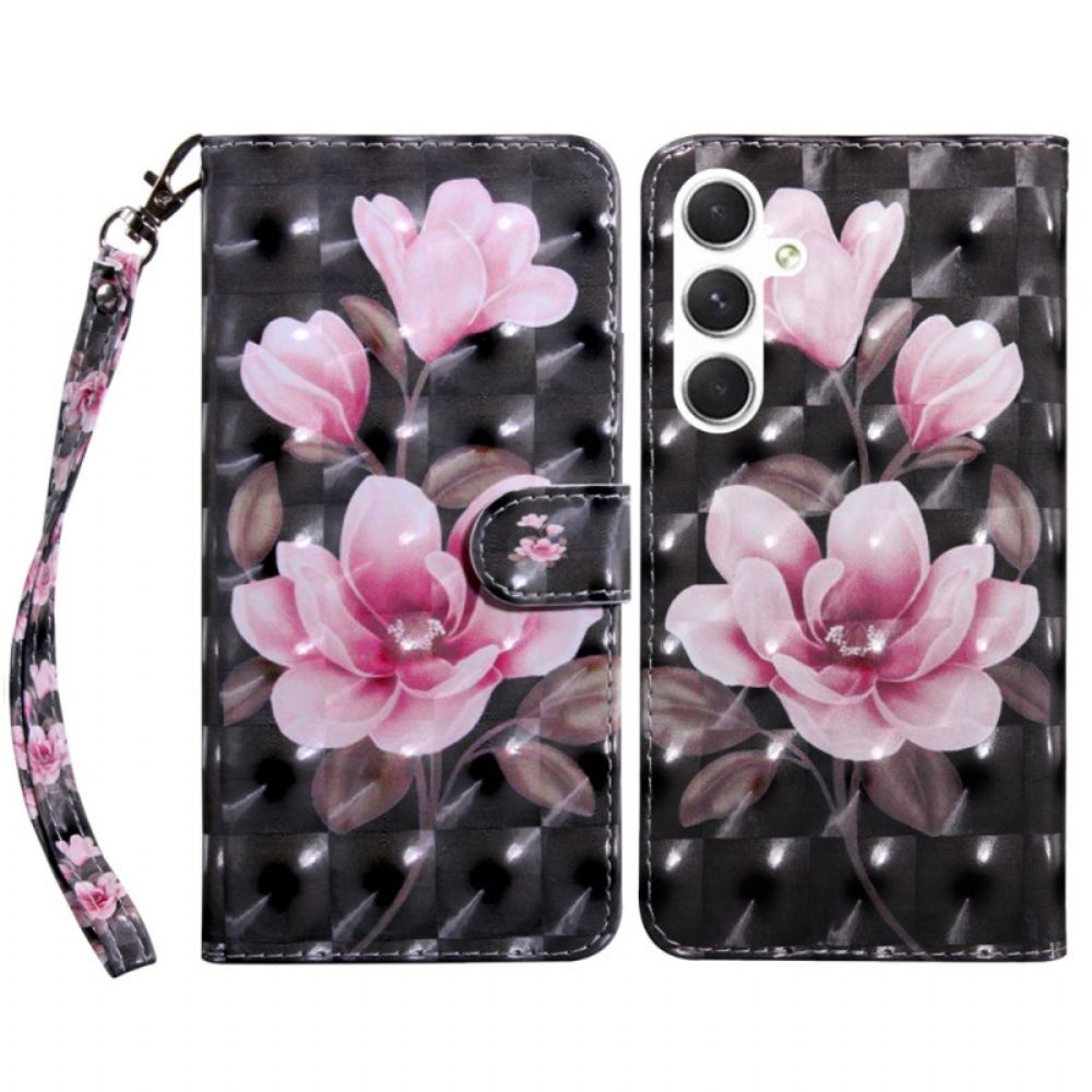 Leren Hoesje Voor Samsung Galaxy S24 5g Roze Bloemenband